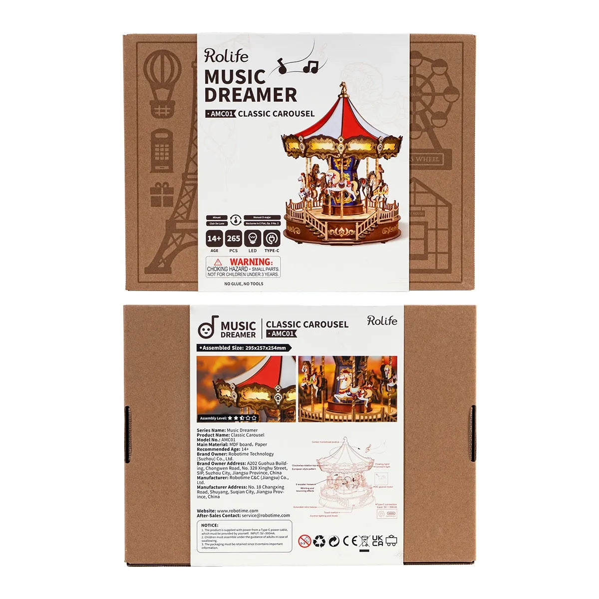 Classic Carousel 3D Wooden Puzzle Music Box