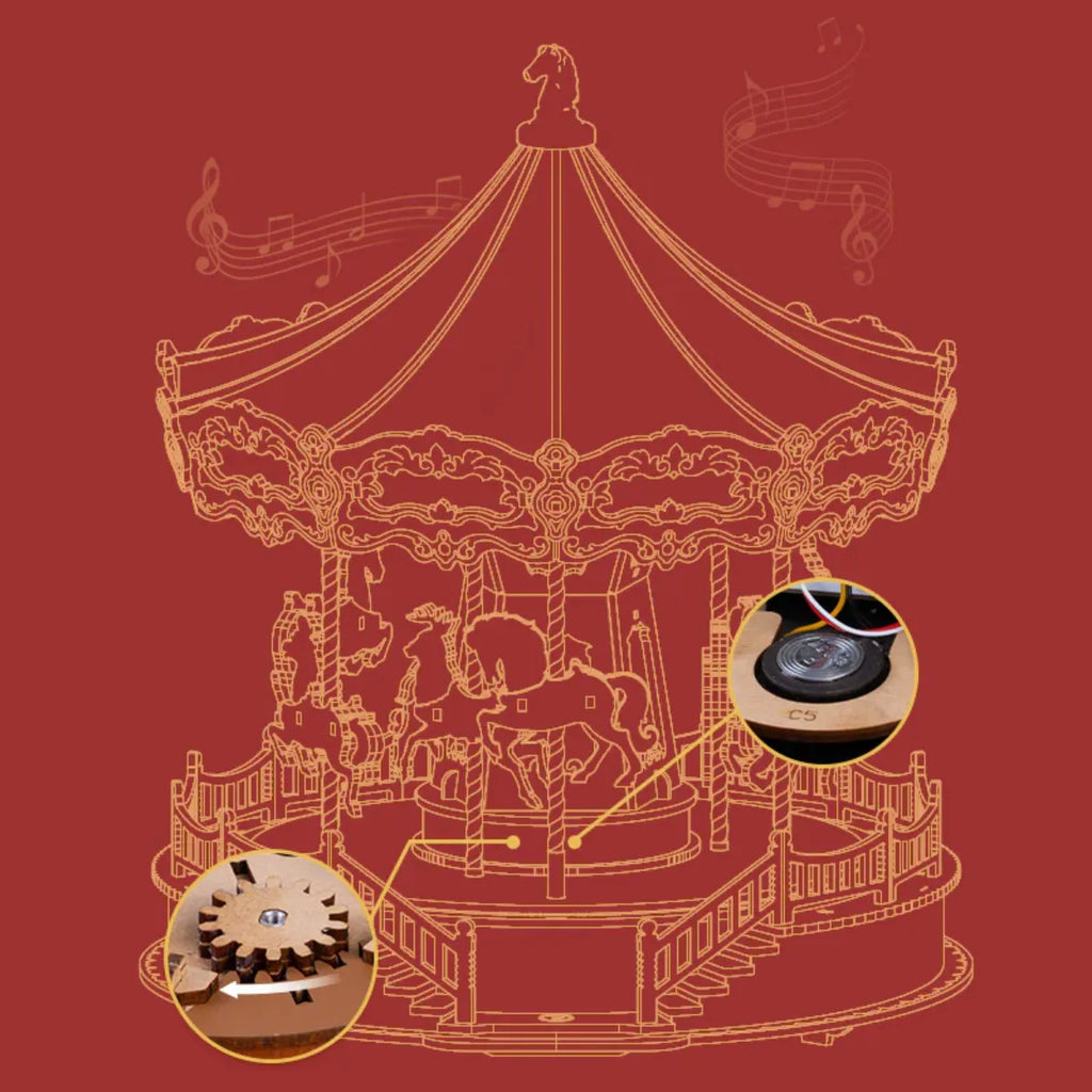 Classic Carousel 3D Wooden Puzzle Music Box