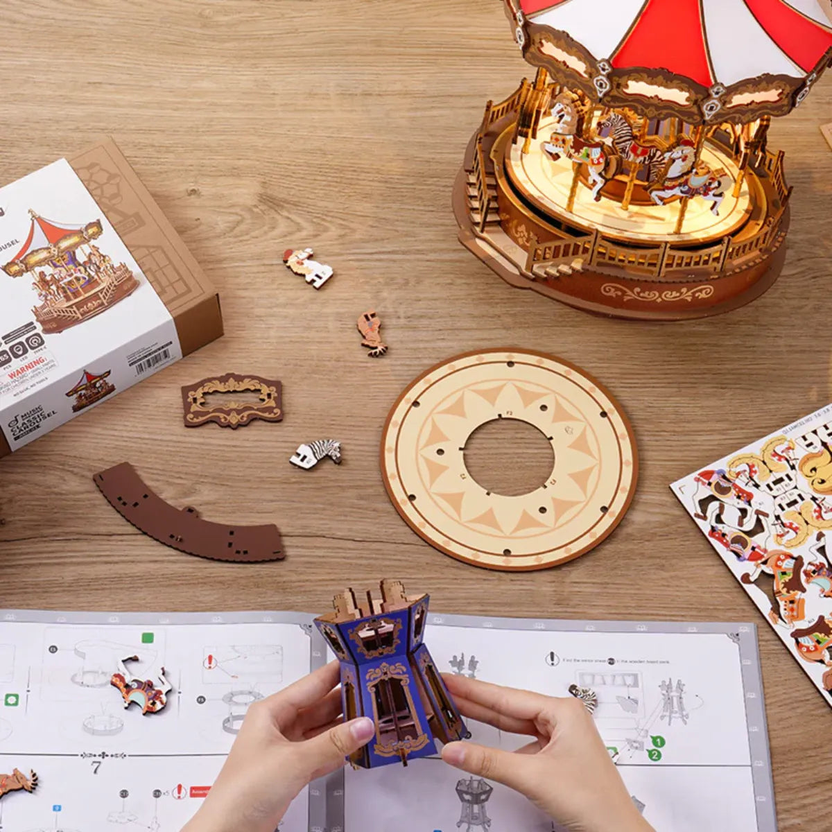 Classic Carousel 3D Wooden Puzzle Music Box