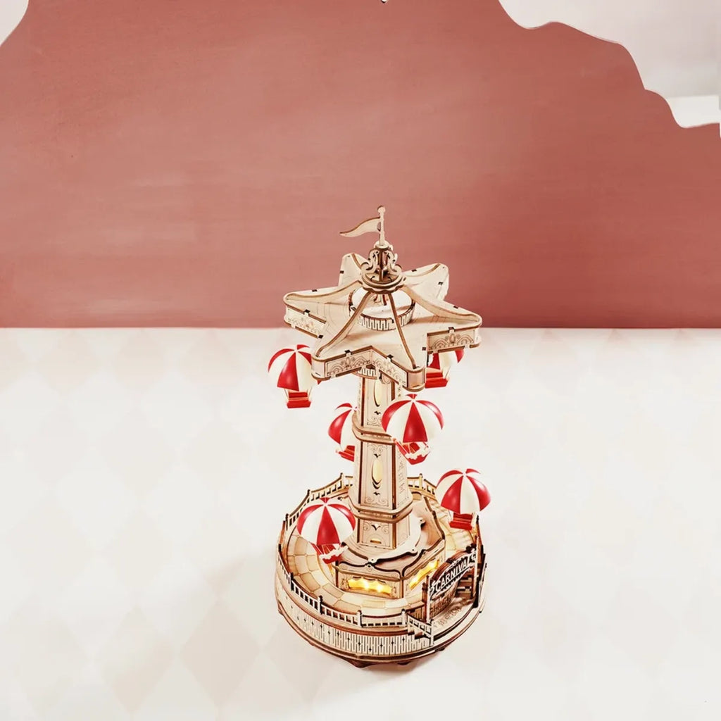 Parachute Tower Mechanical Music Box 3D Wooden Puzzle