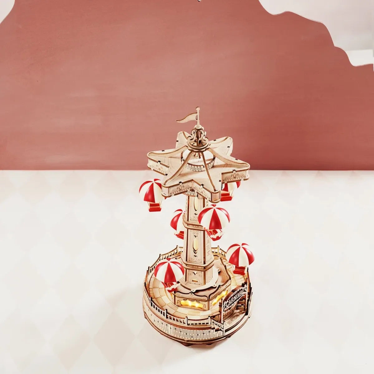 Parachute Tower Mechanical Music Box 3D Wooden Puzzle