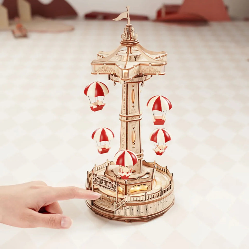 Parachute Tower Mechanical Music Box 3D Wooden Puzzle