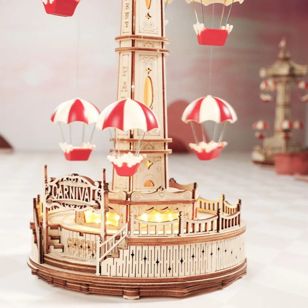 Parachute Tower Mechanical Music Box 3D Wooden Puzzle