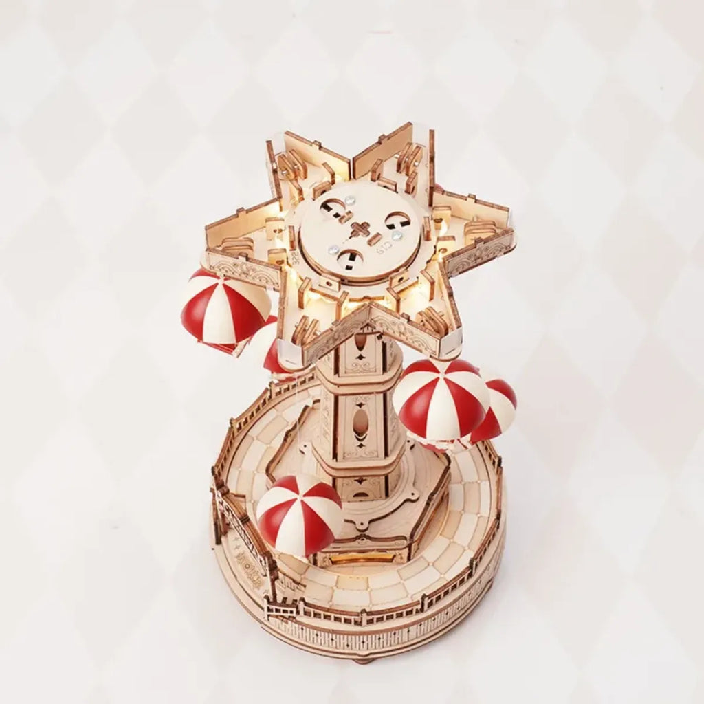 Parachute Tower Mechanical Music Box 3D Wooden Puzzle