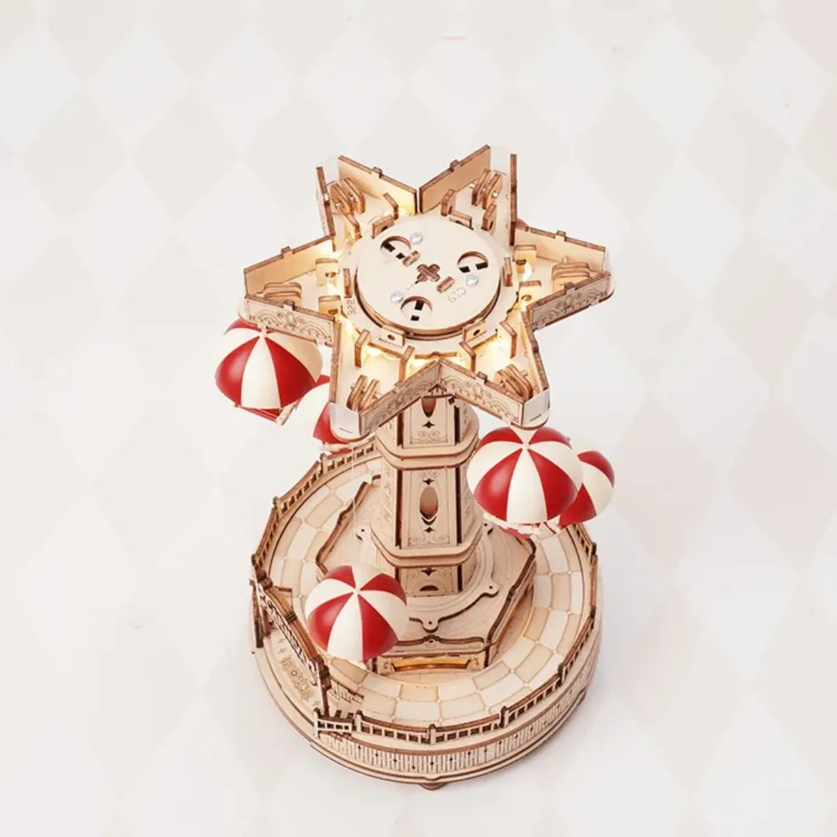 Parachute Tower Mechanical Music Box 3D Wooden Puzzle