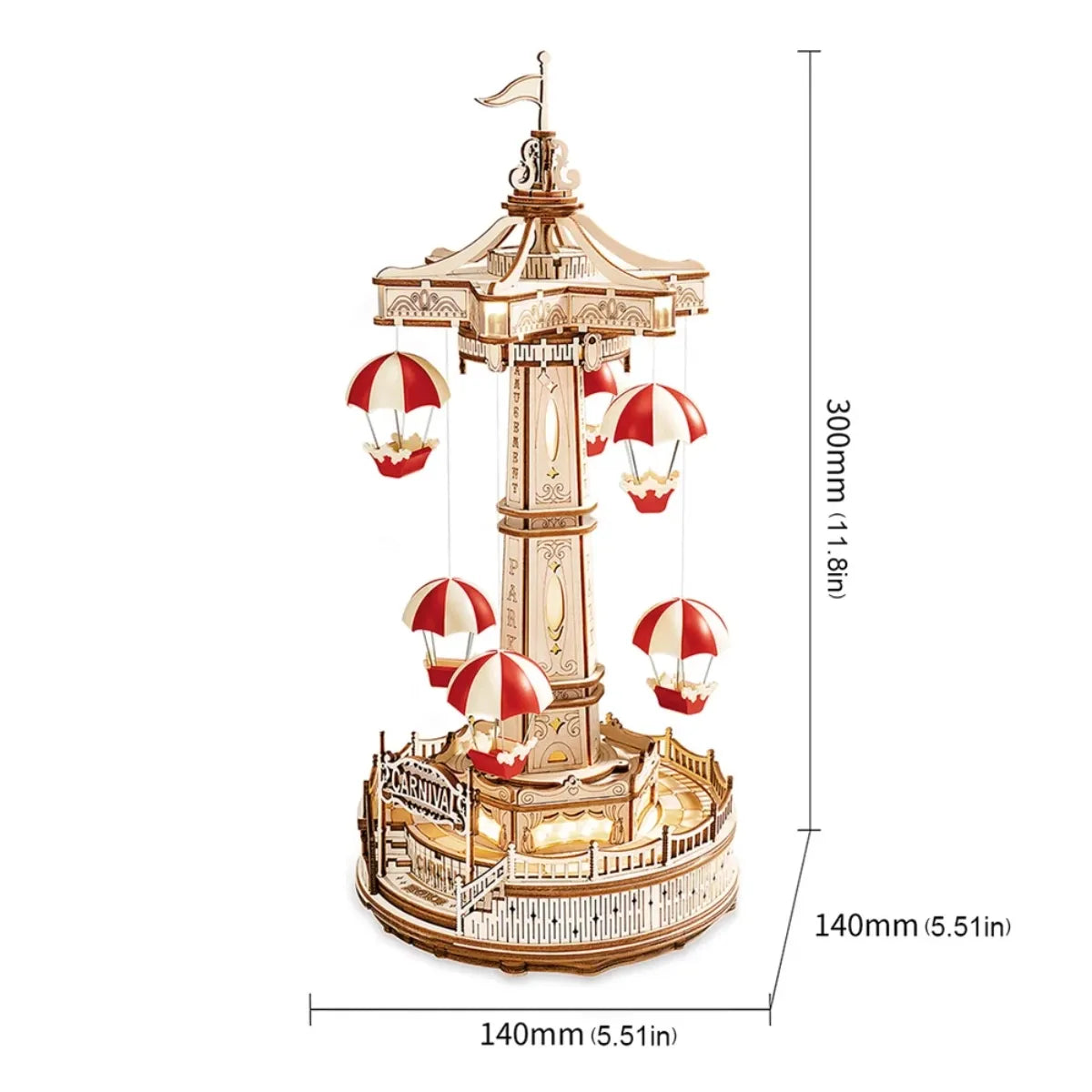 Parachute Tower Mechanical Music Box 3D Wooden Puzzle