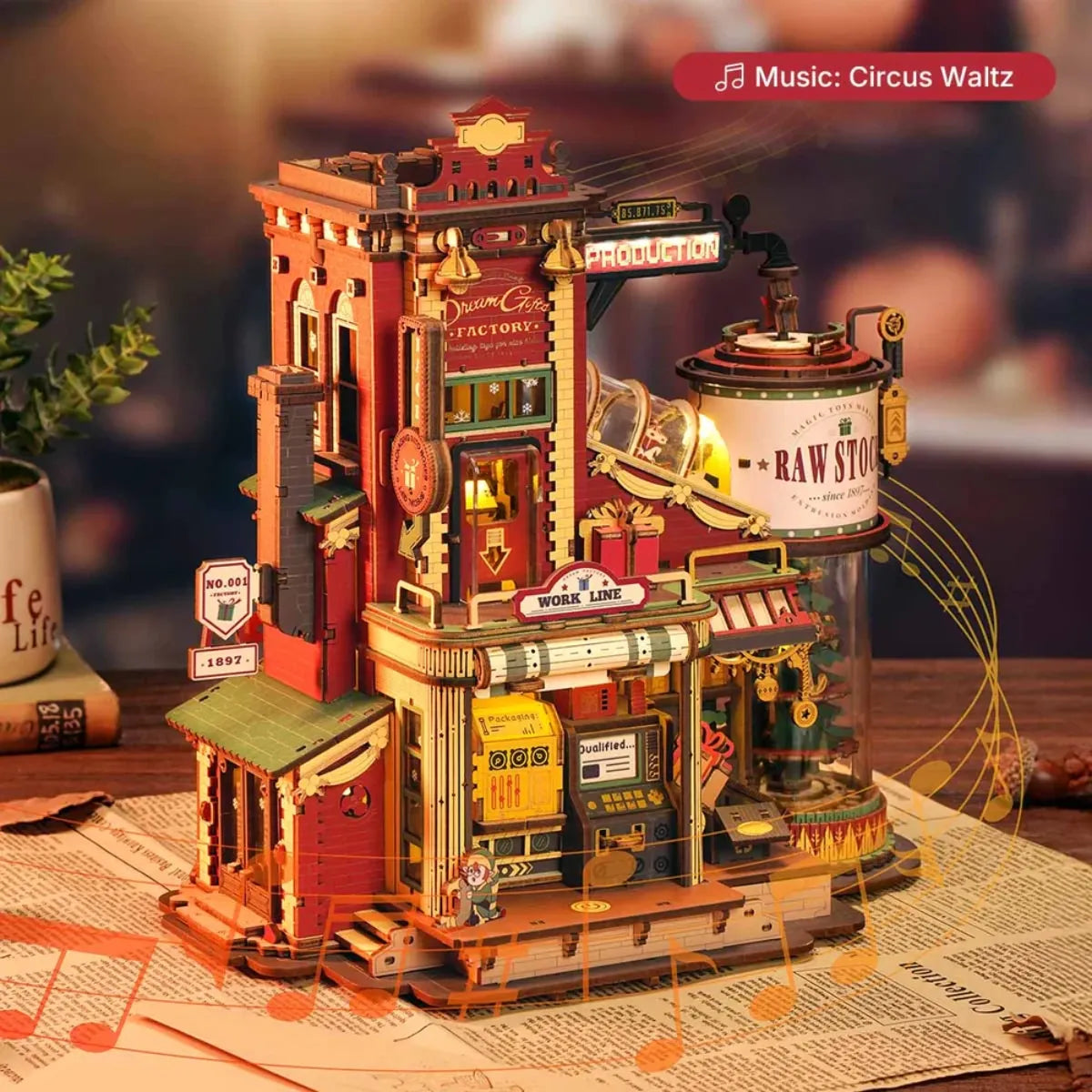Dream Gift Factory Mechanical Music Box 3D Wooden Puzzle