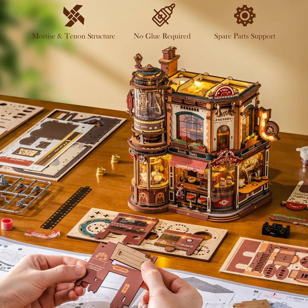 Dream Coffee Factory Mechanical Music Box 3D Wooden Puzzle