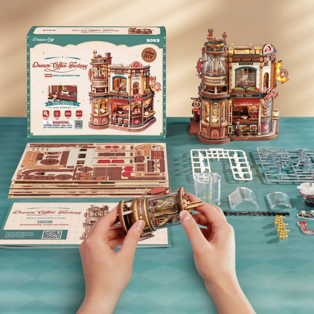 Dream Coffee Factory Mechanical Music Box 3D Wooden Puzzle