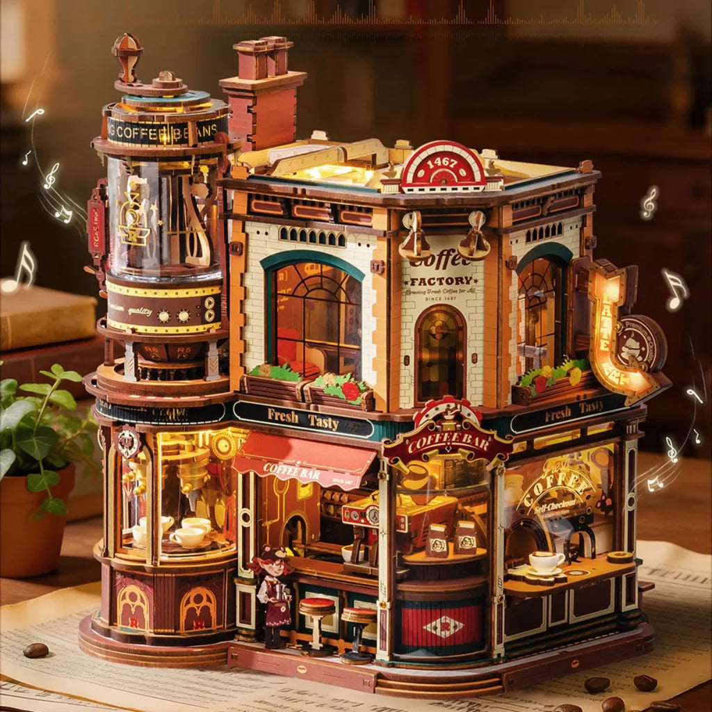 Dream Coffee Factory Mechanical Music Box 3D Wooden Puzzle