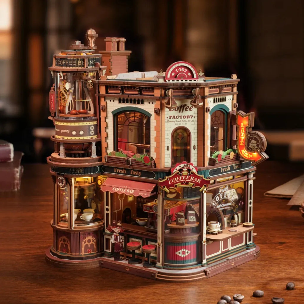 Dream Coffee Factory Mechanical Music Box 3D Wooden Puzzle