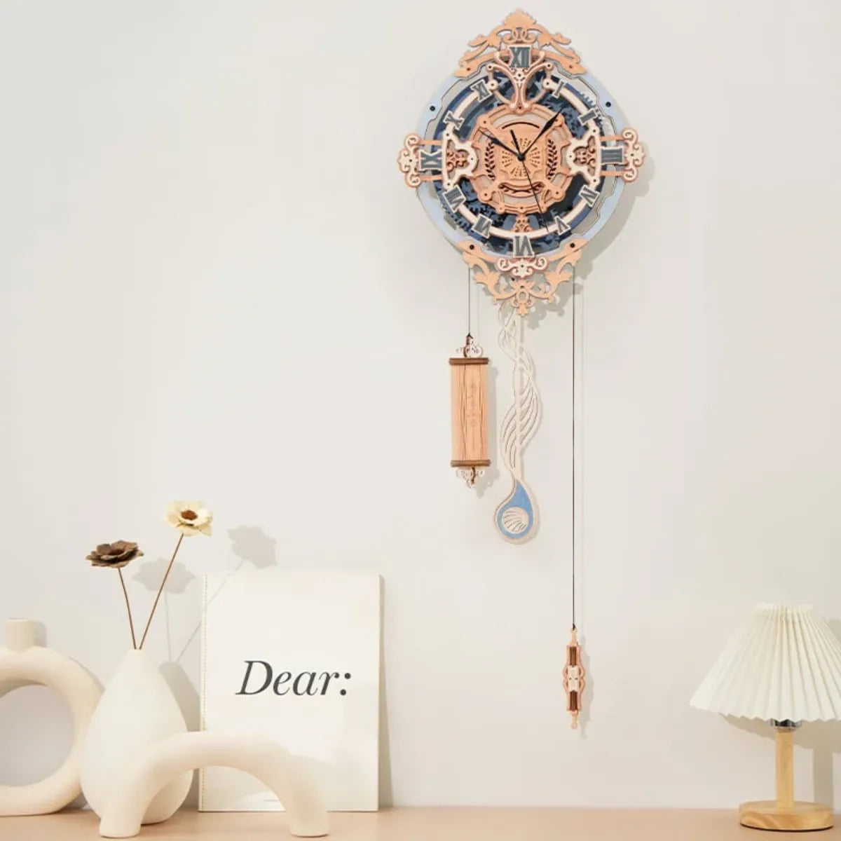 Romantic Note Wall Clock Mechanical 3D Wooden Puzzle