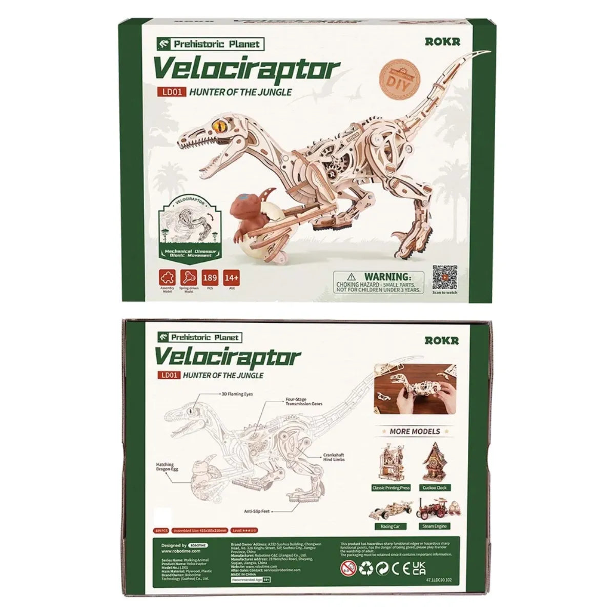 Velociraptor Mechanical 3D Wooden Puzzle