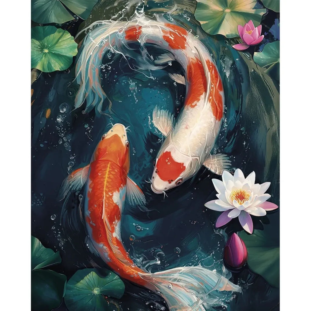 Koi Carp Among Lotuses 5D Diamond Painting, 40×50 cm