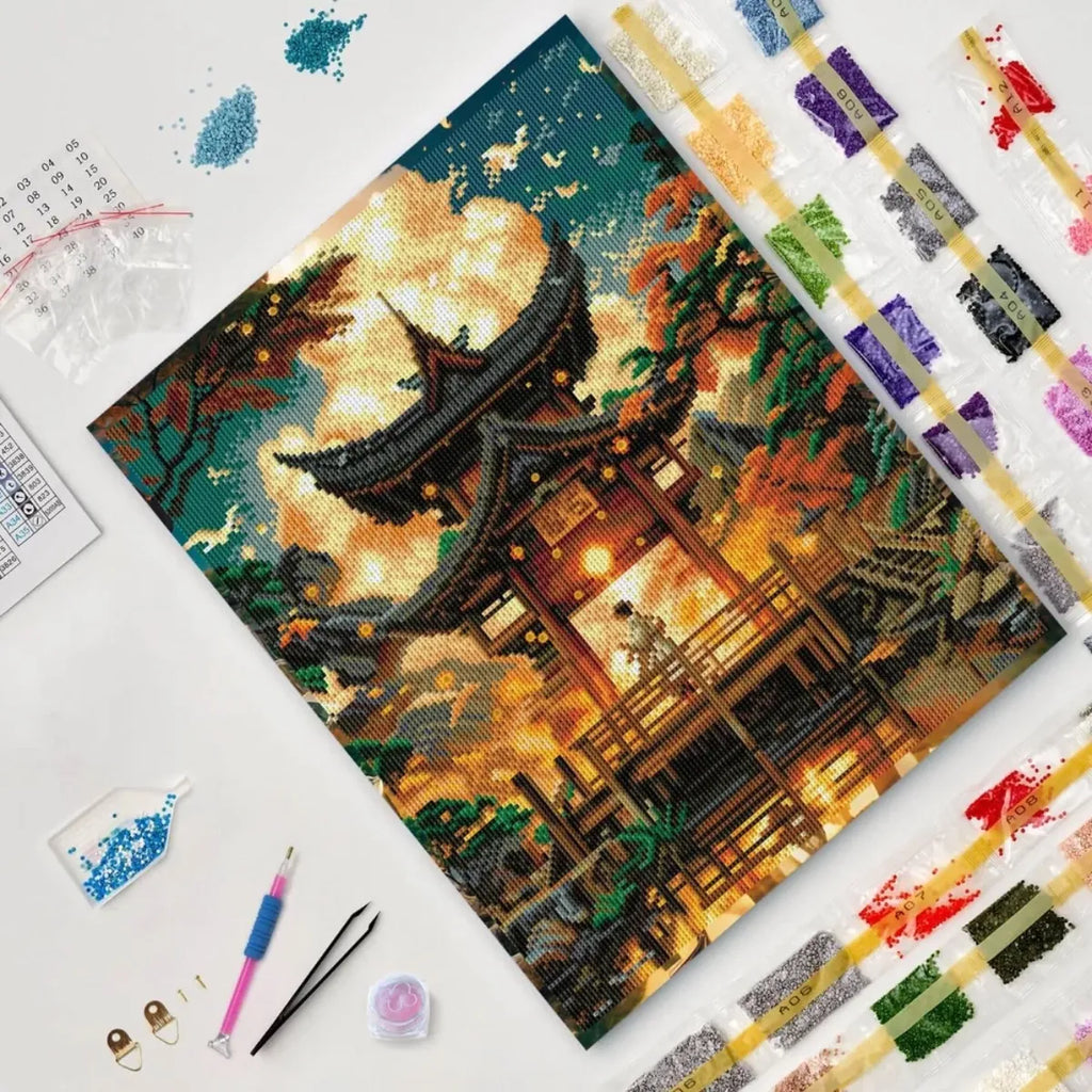 Temple in the Mountains 5D Diamond Painting, 40×50 cm
