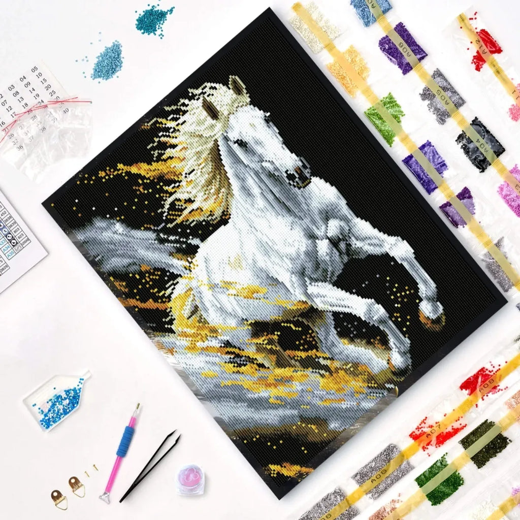 White Steed 5D Diamond Painting, 40×50 cm