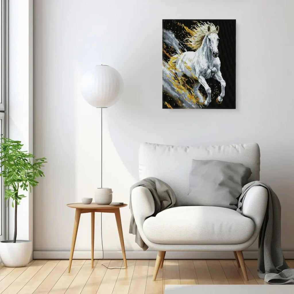 White Steed 5D Diamond Painting, 40×50 cm