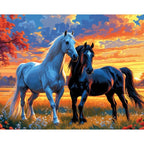 Sunset Stallions Diamond Painting Kit 5D Full Drill Round 40x50cm