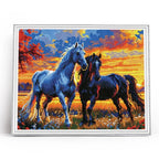 Sunset Stallions Diamond Painting Kit 5D Full Drill Round 40x50cm