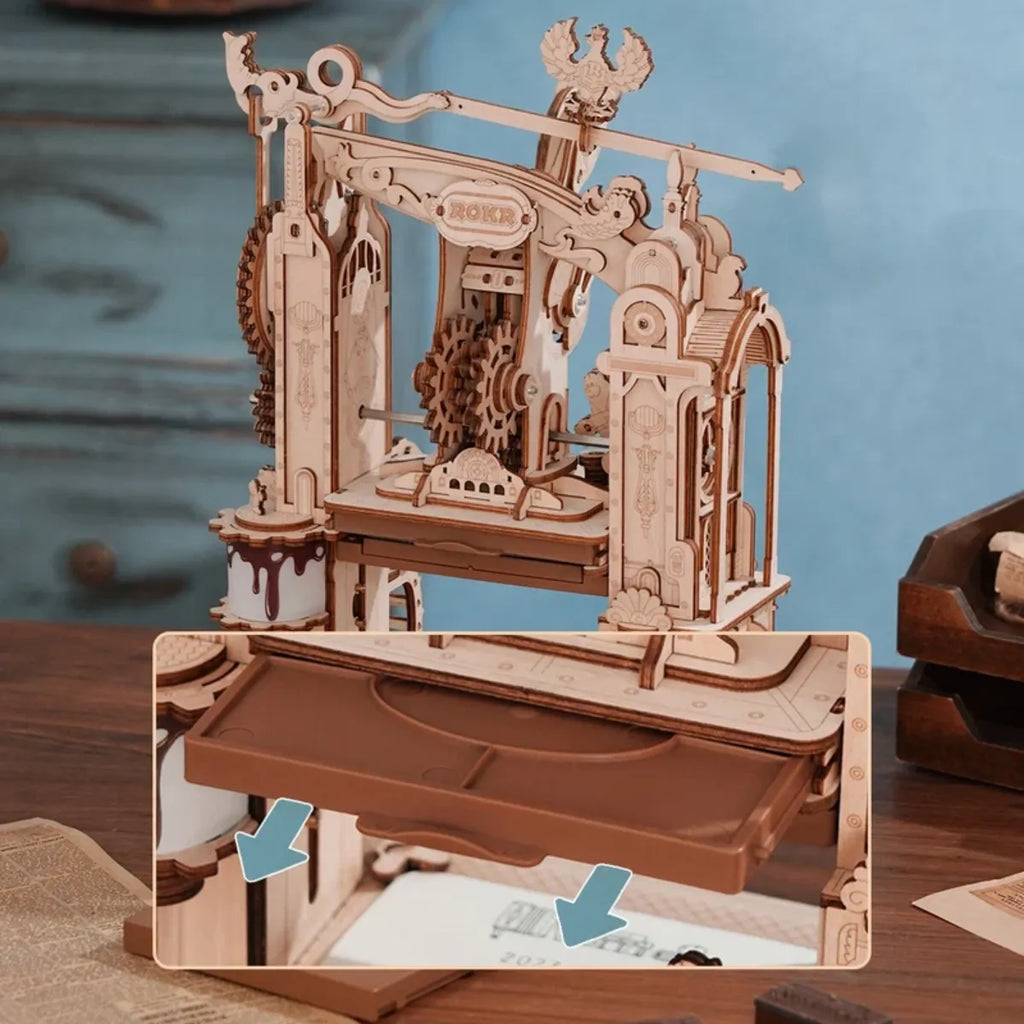 Classic Printing Press Mechanical 3D Wooden Puzzle