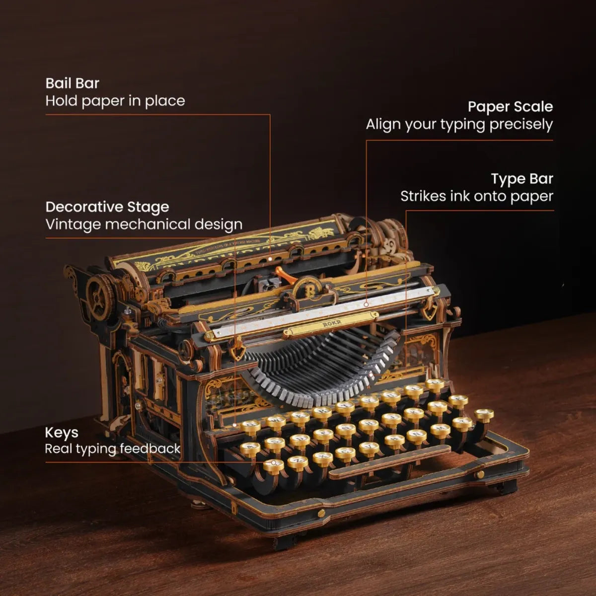 Mechanical Typewriter (Classic Version) 3D Wooden Puzzle