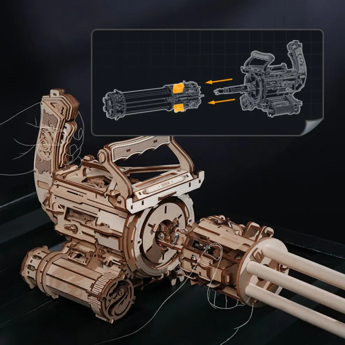 Rotating-Barrel Machine Gun 3D Wooden Puzzle