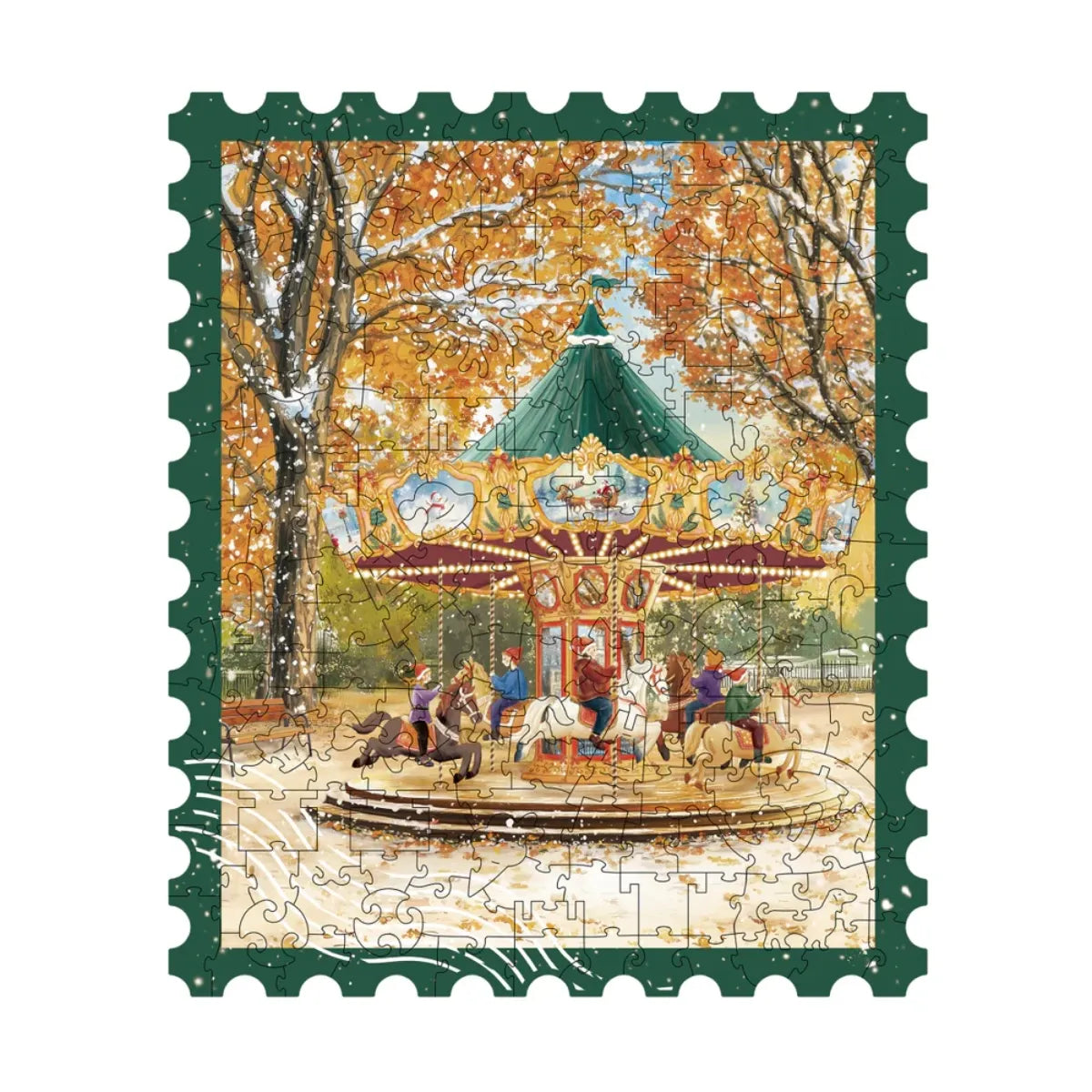 Golden Autumn Carousel Wooden Jigsaw Puzzle