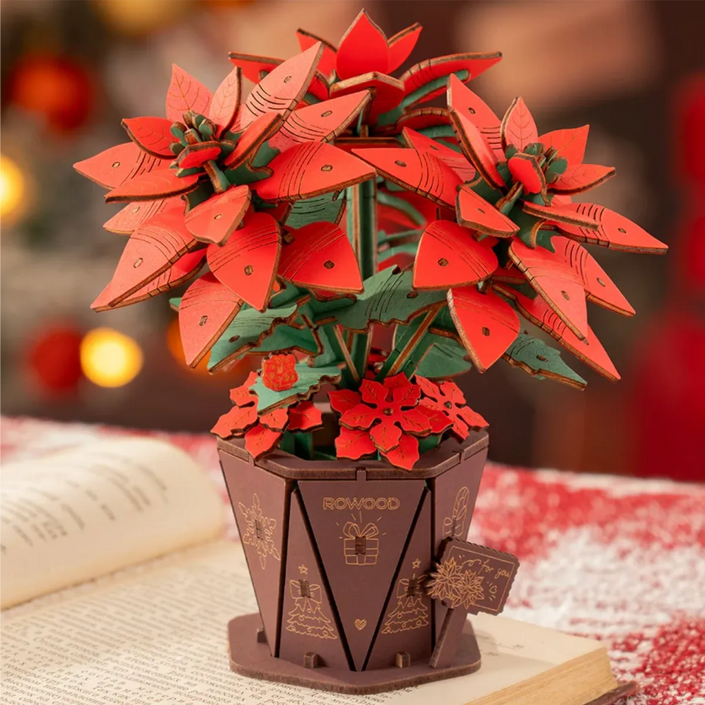 Poinsettia DIY 3D Wooden Flower Bouquet Puzzle
