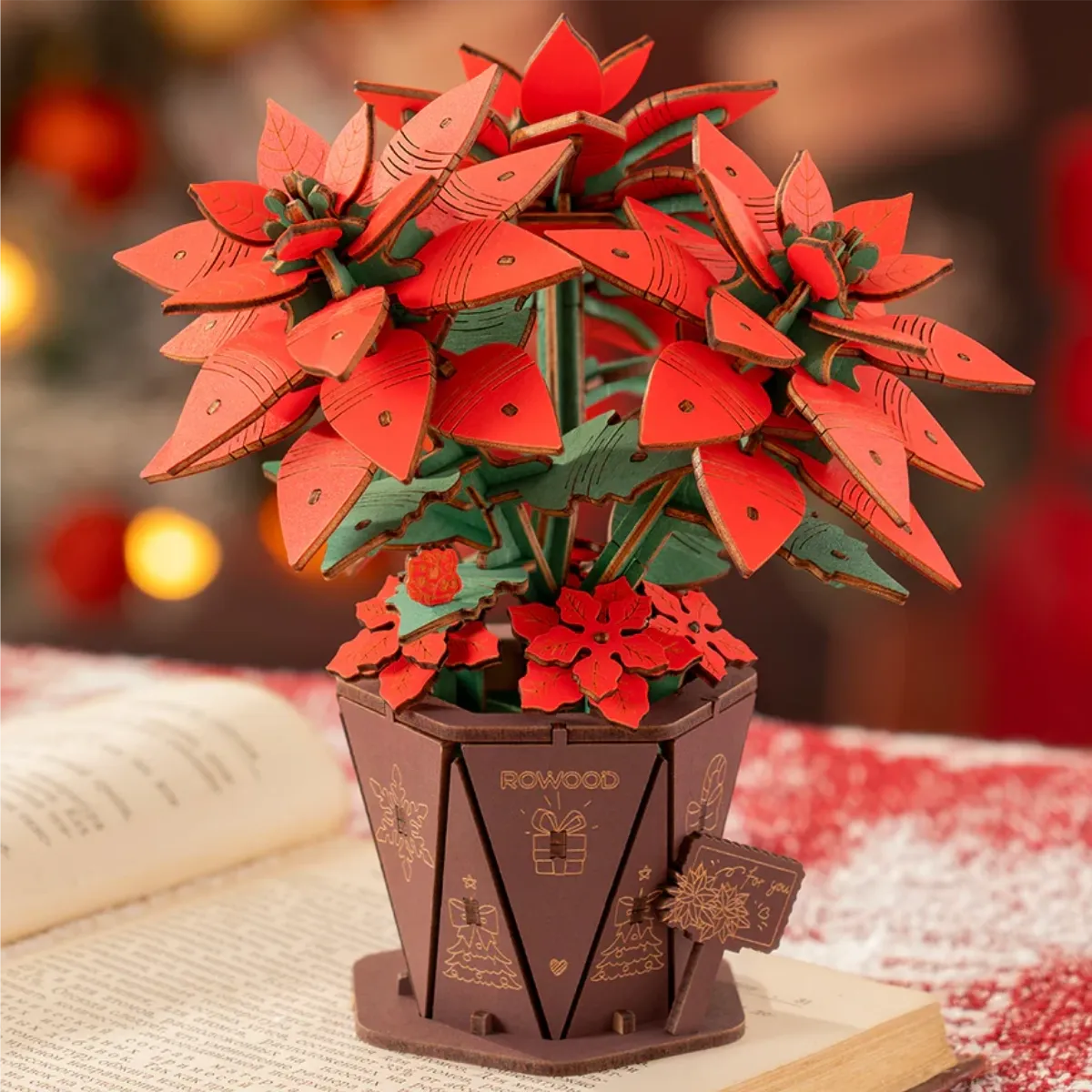 Poinsettia DIY 3D Wooden Flower Bouquet Puzzle