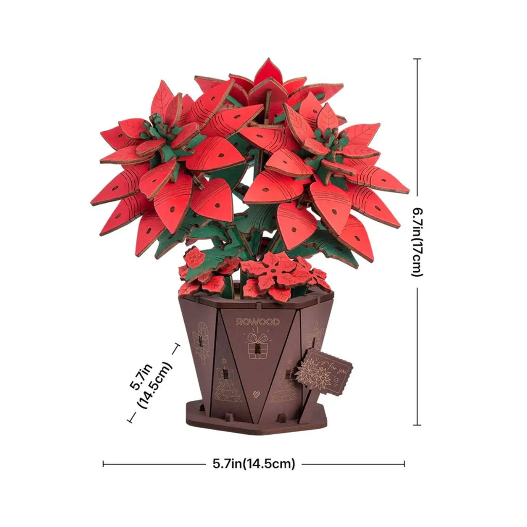 Poinsettia DIY 3D Wooden Flower Bouquet Puzzle