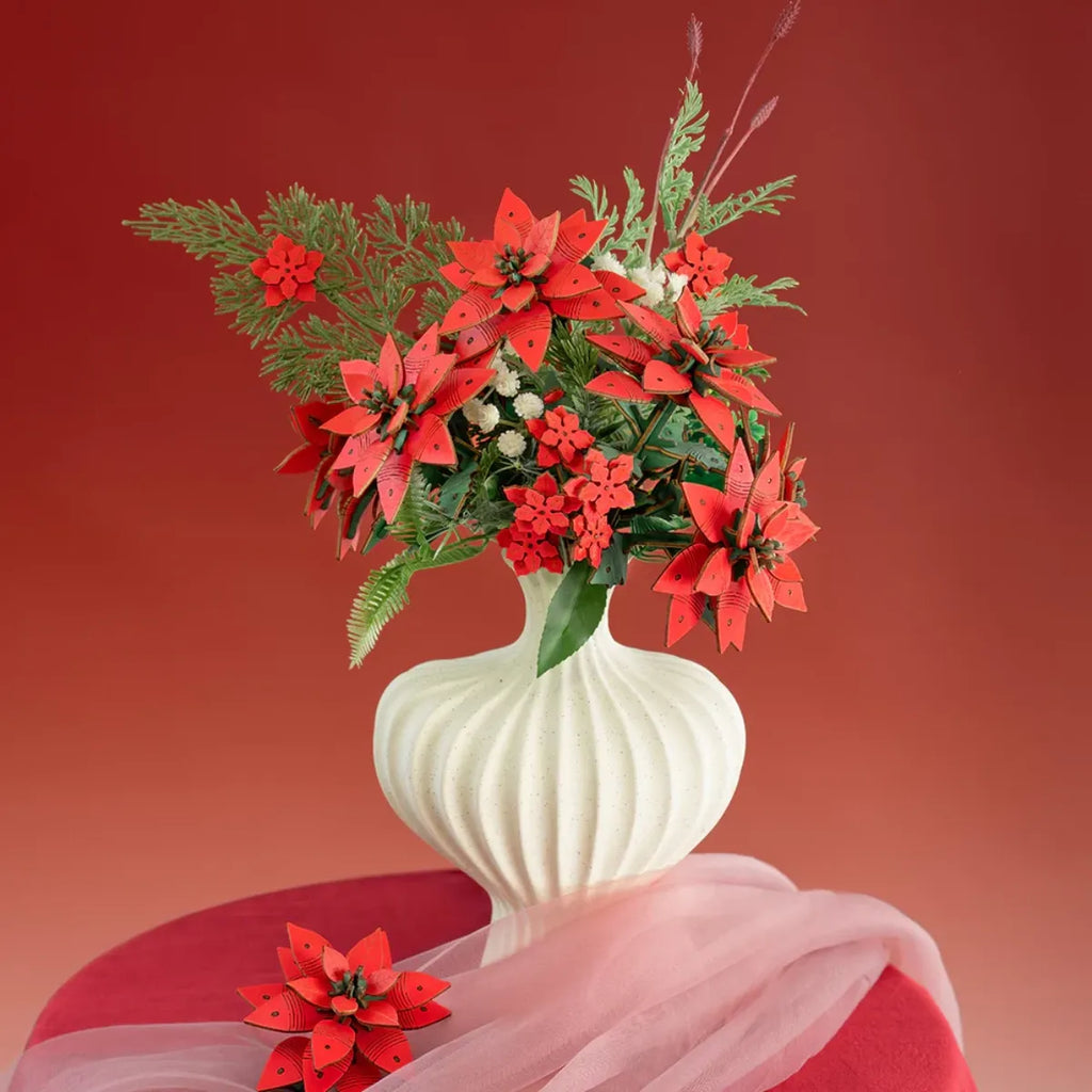 Poinsettia DIY 3D Wooden Flower Bouquet Puzzle