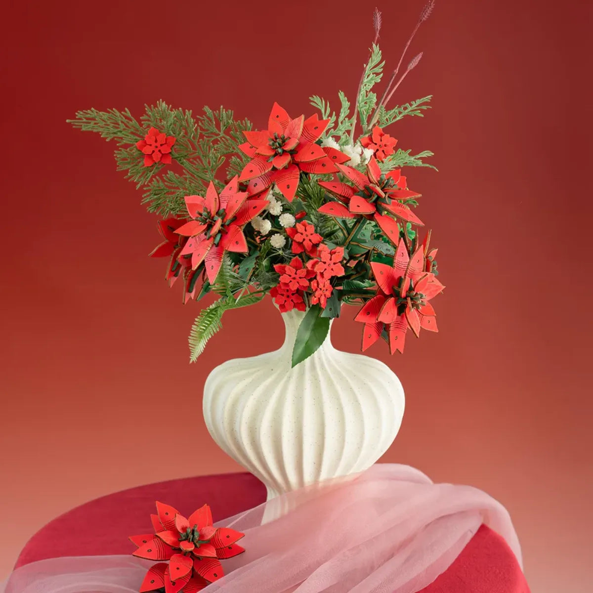 Poinsettia DIY 3D Wooden Flower Bouquet Puzzle
