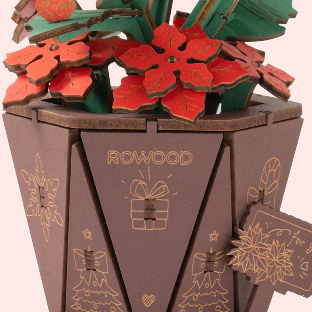 Poinsettia DIY 3D Wooden Flower Bouquet Puzzle
