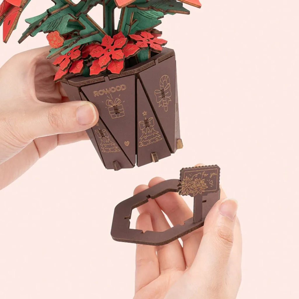 Poinsettia DIY 3D Wooden Flower Bouquet Puzzle