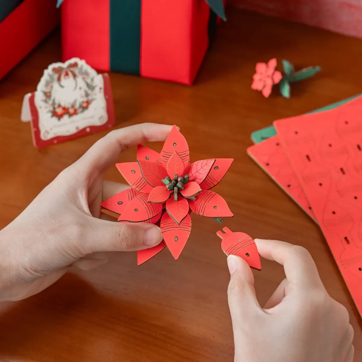 Poinsettia DIY 3D Wooden Flower Bouquet Puzzle