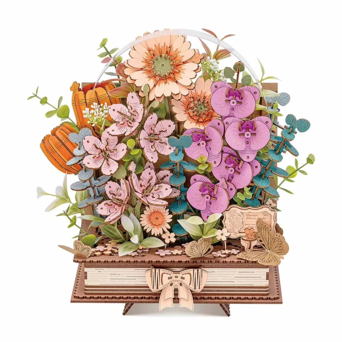 Wooden Blooming Book DIY 3D Wooden Flower Bouquet Puzzle