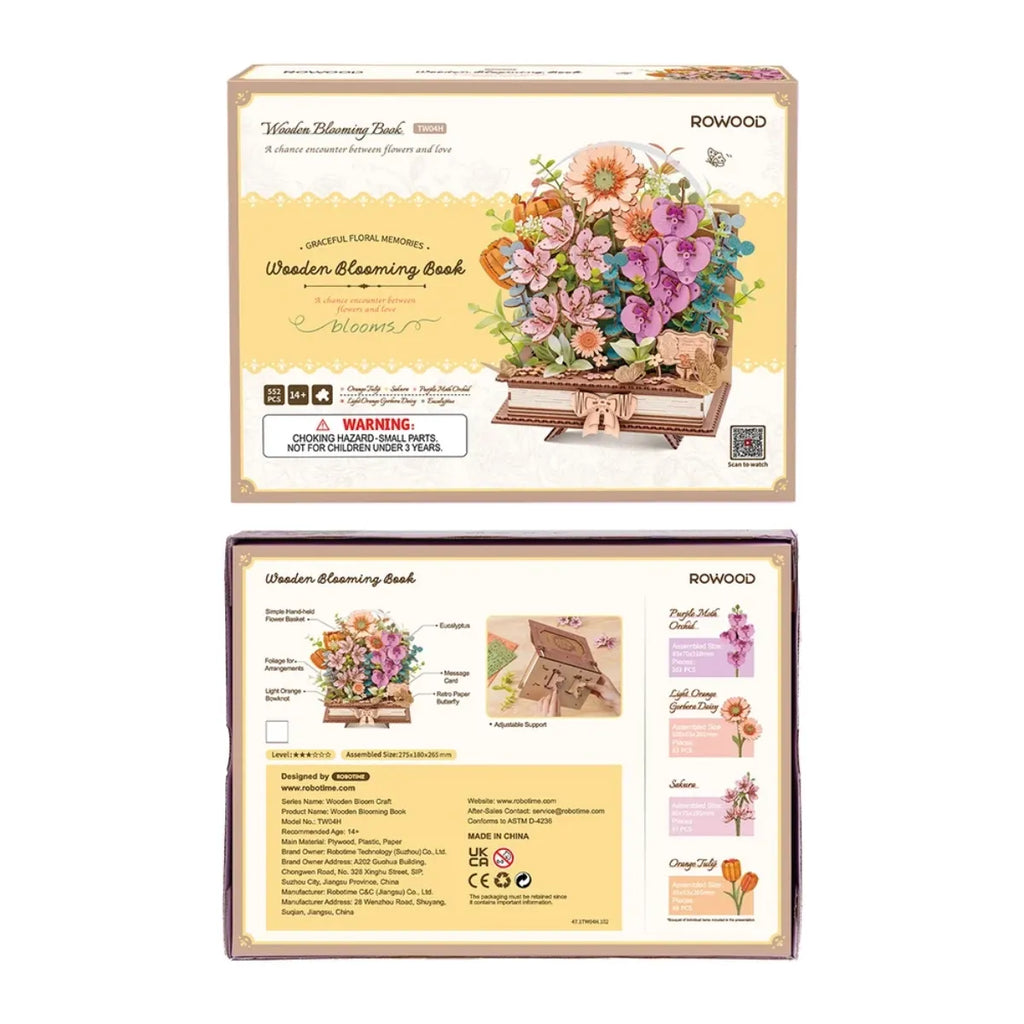 Wooden Blooming Book DIY 3D Wooden Flower Bouquet Puzzle
