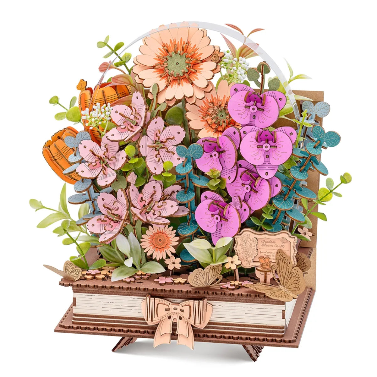 Wooden Blooming Book DIY 3D Wooden Flower Bouquet Puzzle