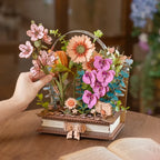 Wooden Blooming Book DIY 3D Wooden Flower Bouquet Puzzle