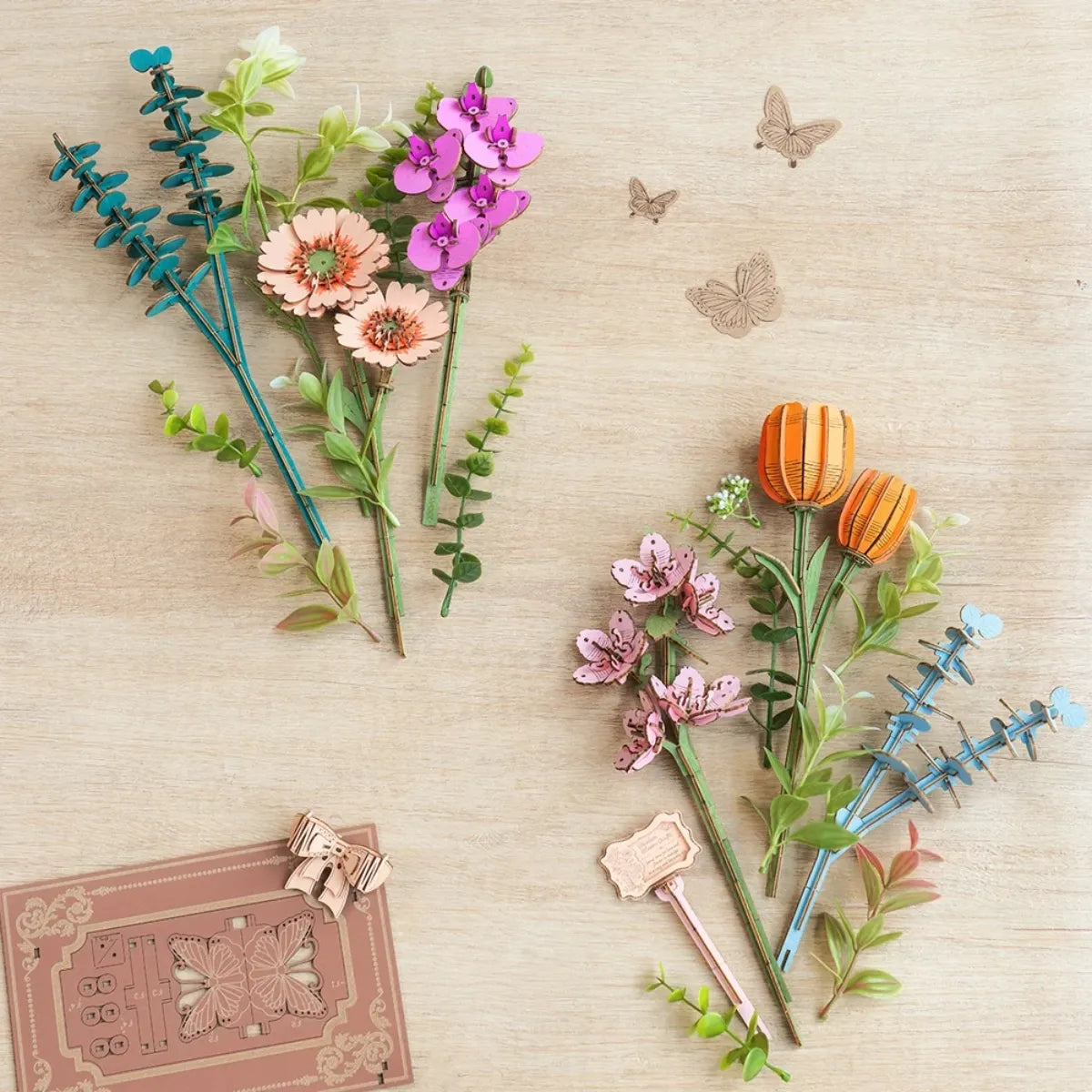 Wooden Blooming Book DIY 3D Wooden Flower Bouquet Puzzle