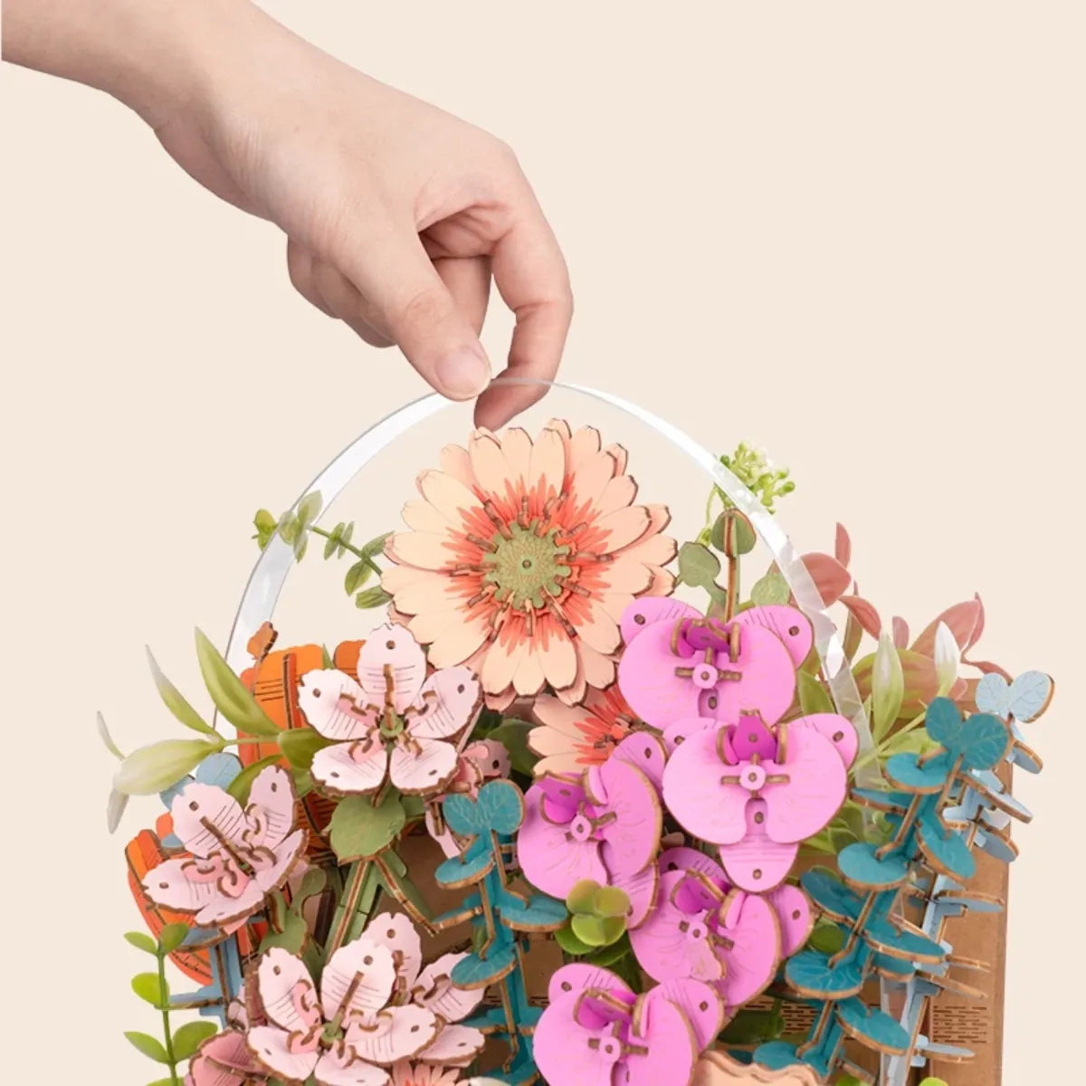 Wooden Blooming Book DIY 3D Wooden Flower Bouquet Puzzle
